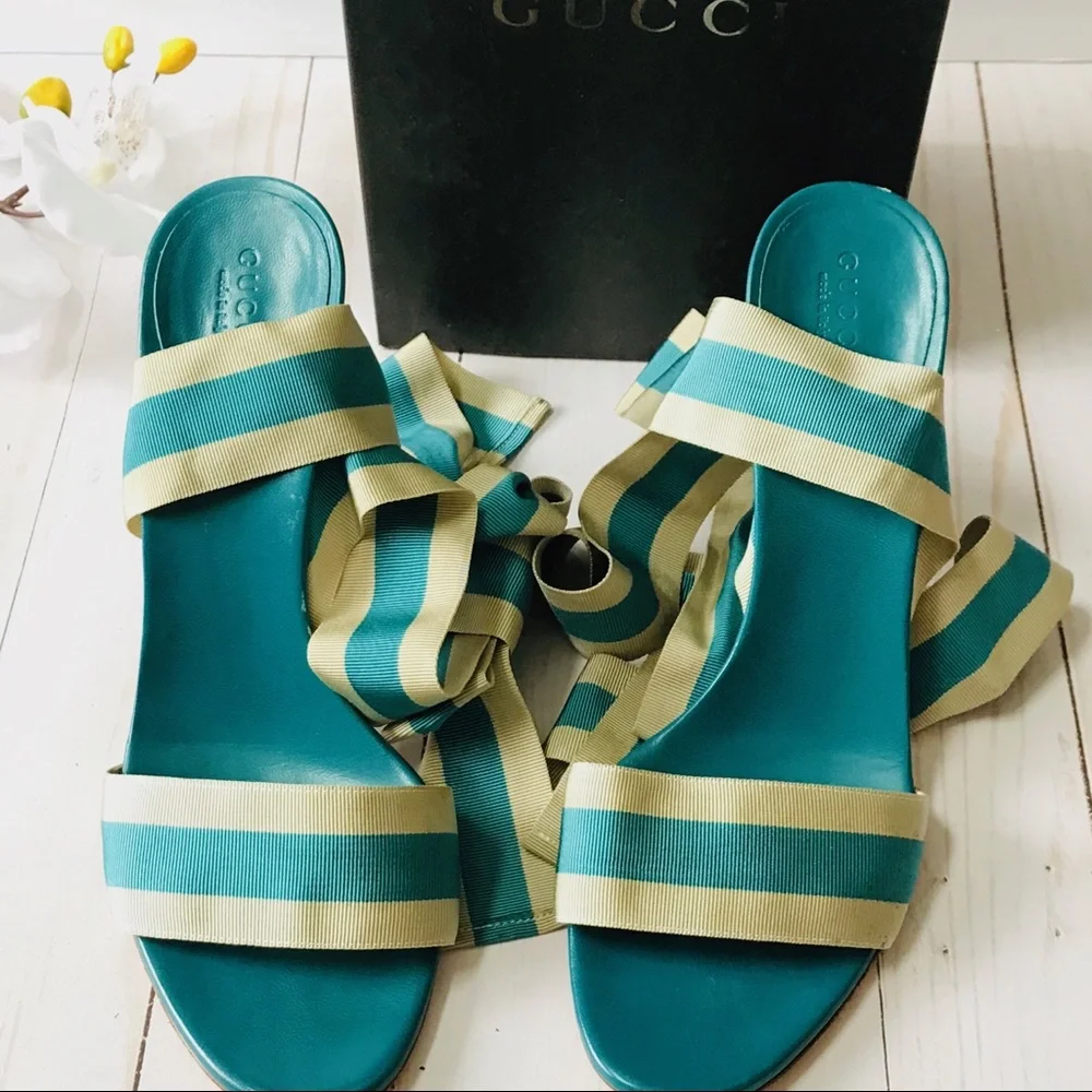 Authentic GUCCI Gross Grain Ribbon Tie-up Sandals - Picture 5 of 8
